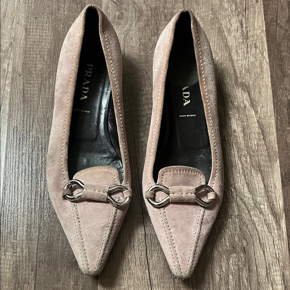 Prada Women's Beige Suede Loafers pre loved